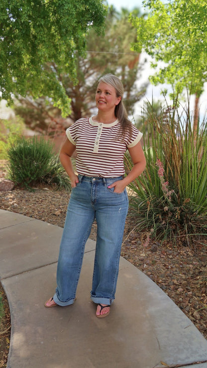 Wine Stripe Henley Top