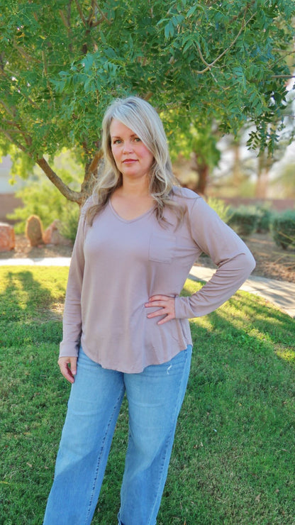 Taupe Long Sleeve Top -alohi gold apparel