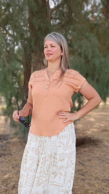 Short Sleeve Henley Blouse- alohi Gold apparel