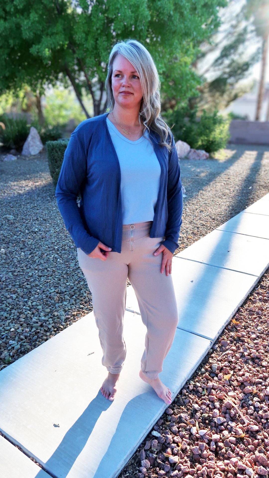 Women’s navy open front cardigan- alohi gold apparel