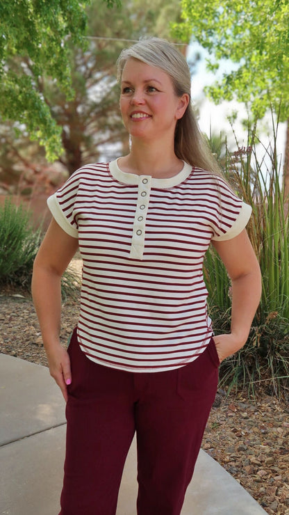 Wine Stripe Henley Top