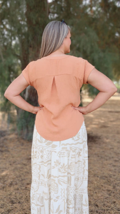 Short Sleeve Henley Blouse