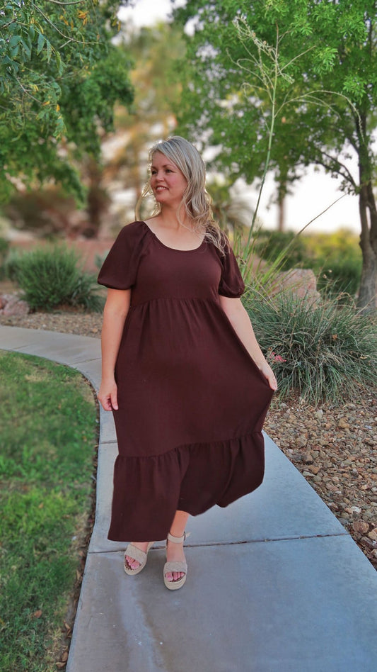 Chocolate color midi dress – Alohi gold apparel 