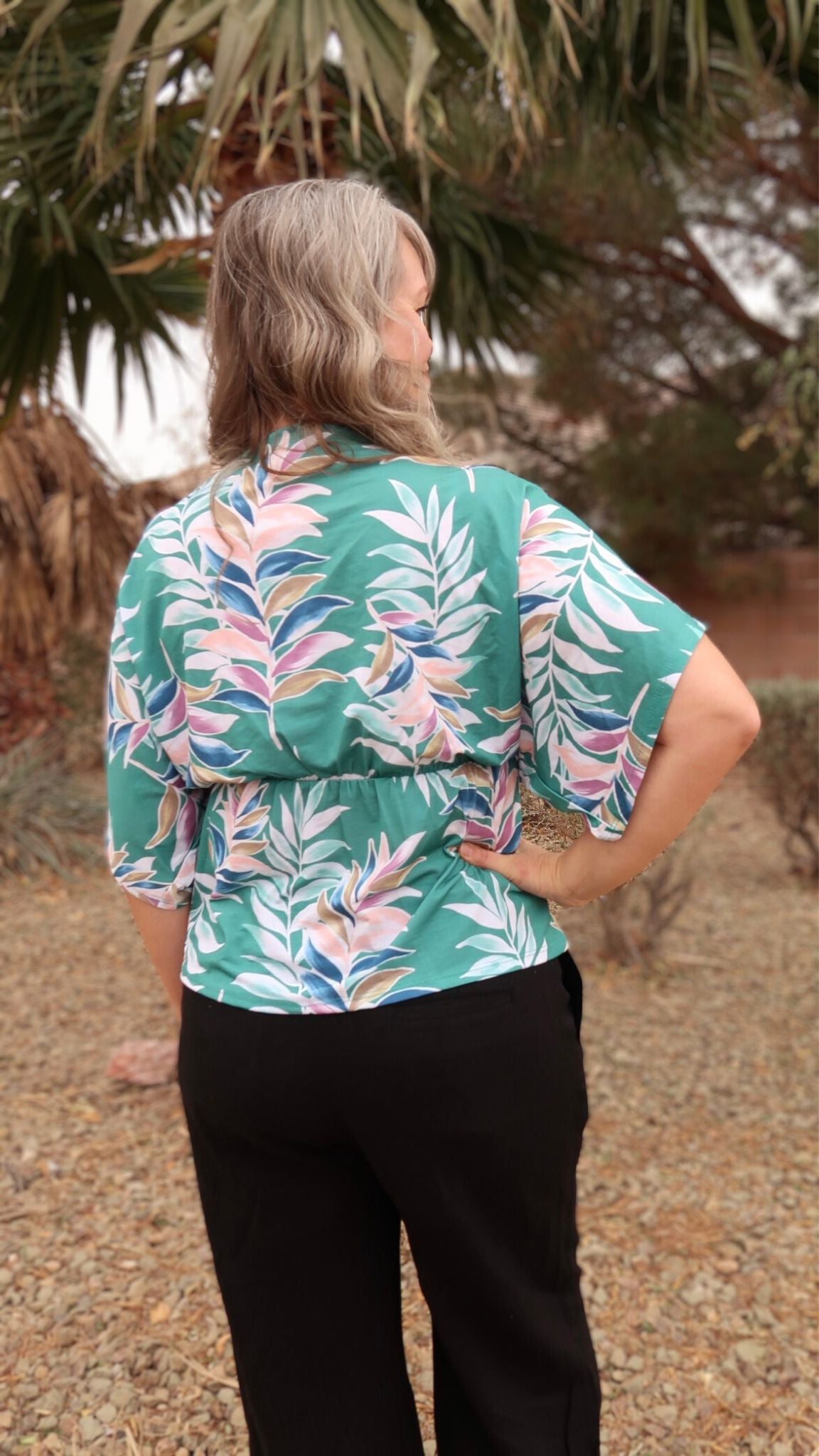 Tropical Rainbow- Kimono Sleeve- Faux Wrap Top