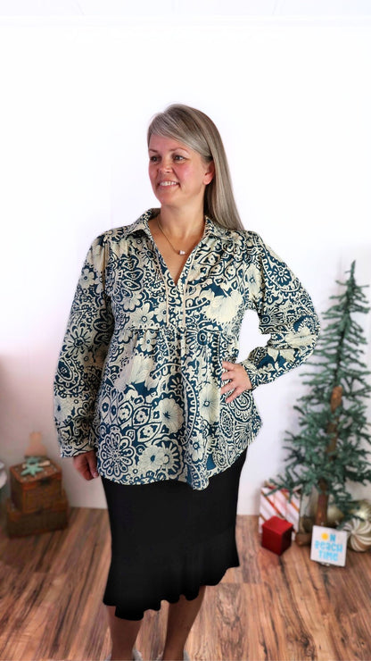 Peacock Feminine Tailored Top- Alohi gold apparel