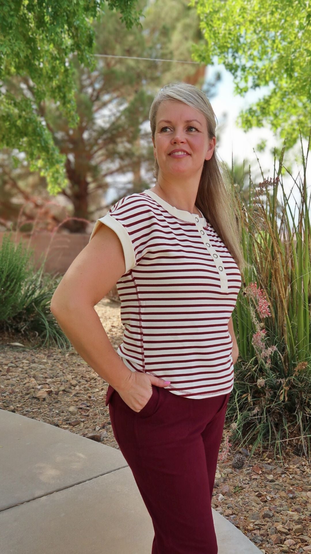 Wine Stripe Henley Top
