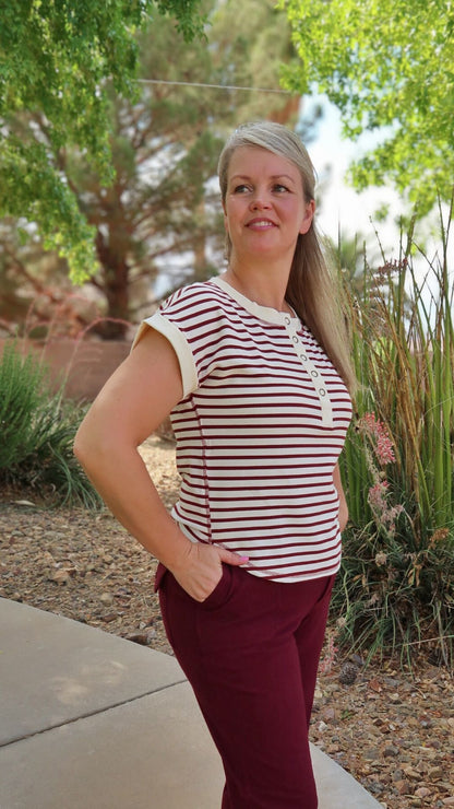 Wine Stripe Henley Top