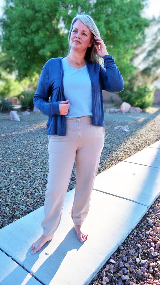Women’s navy open front cardigan- alohi gold apparel