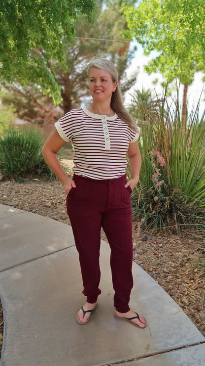 Wine Stripe Henley Top