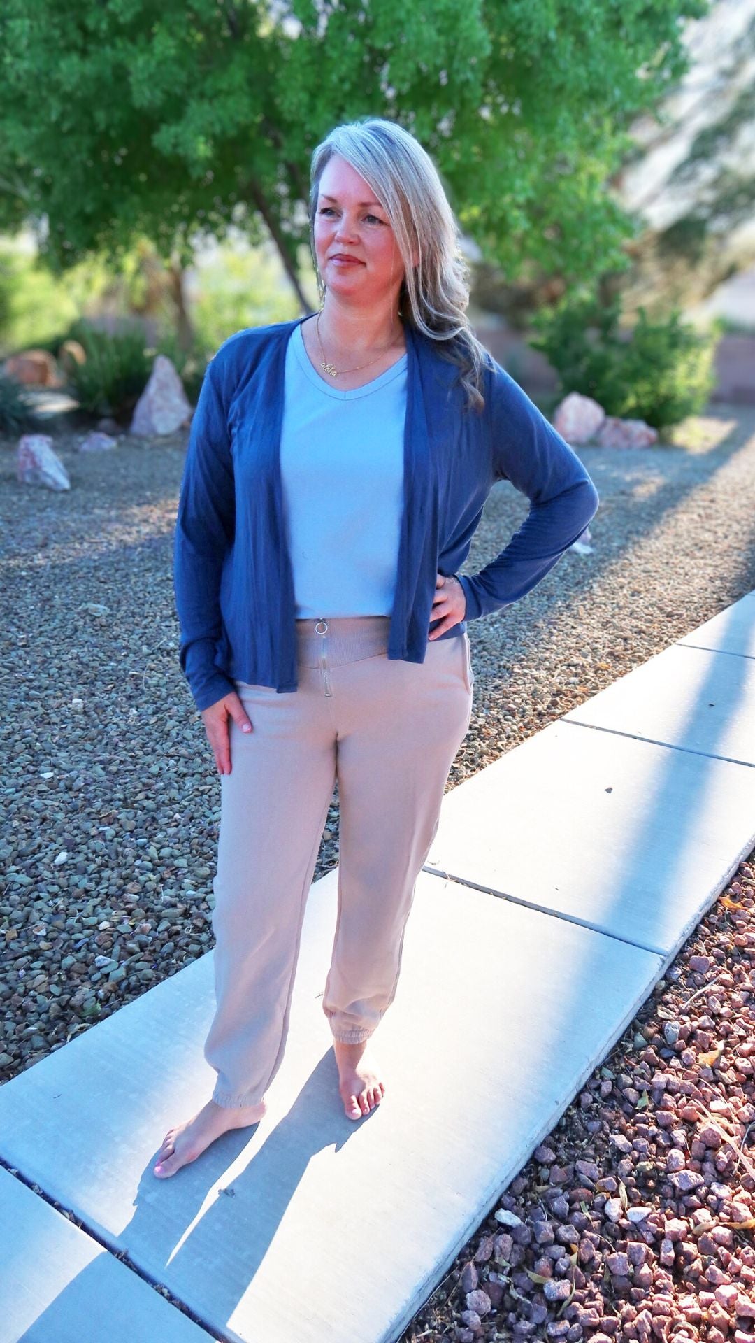 Women’s navy open front cardigan- alohi gold apparel