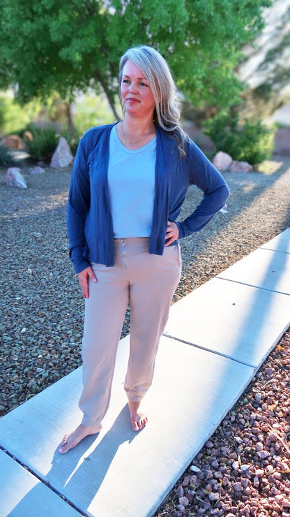 Women’s navy open front cardigan- alohi gold apparel