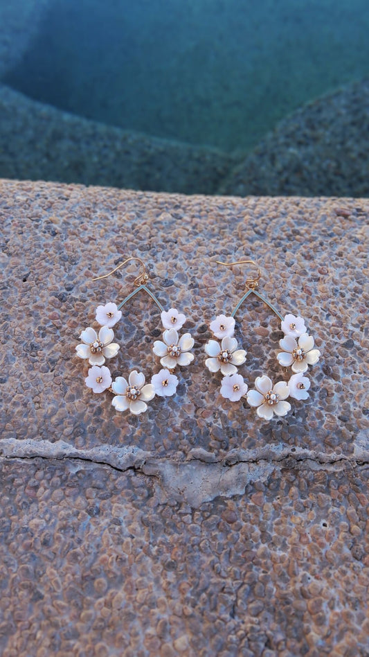 White Lily Pad Teardrop Earings