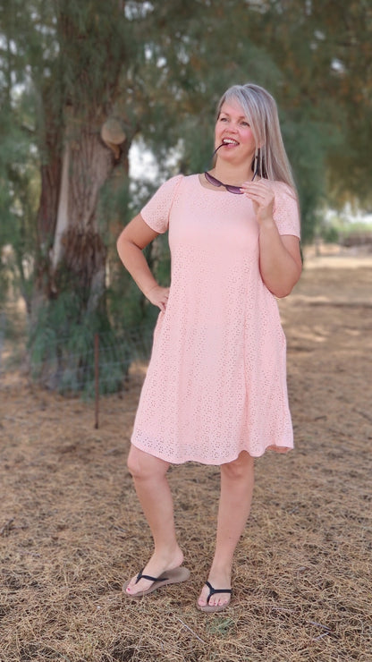 Stretch Eyelet Knee Length Dress