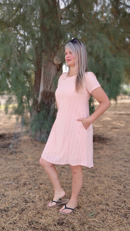 Stretch Eyelet Knee Length Dress