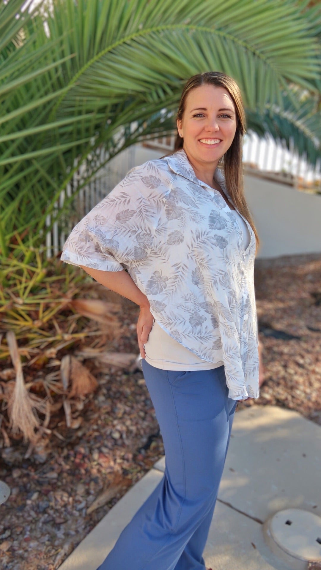 Tropical Leaf Button Down Top