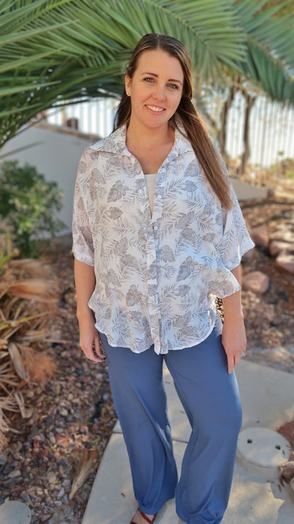 Tropical Leaf Button Down Top- alohi gold apparel 