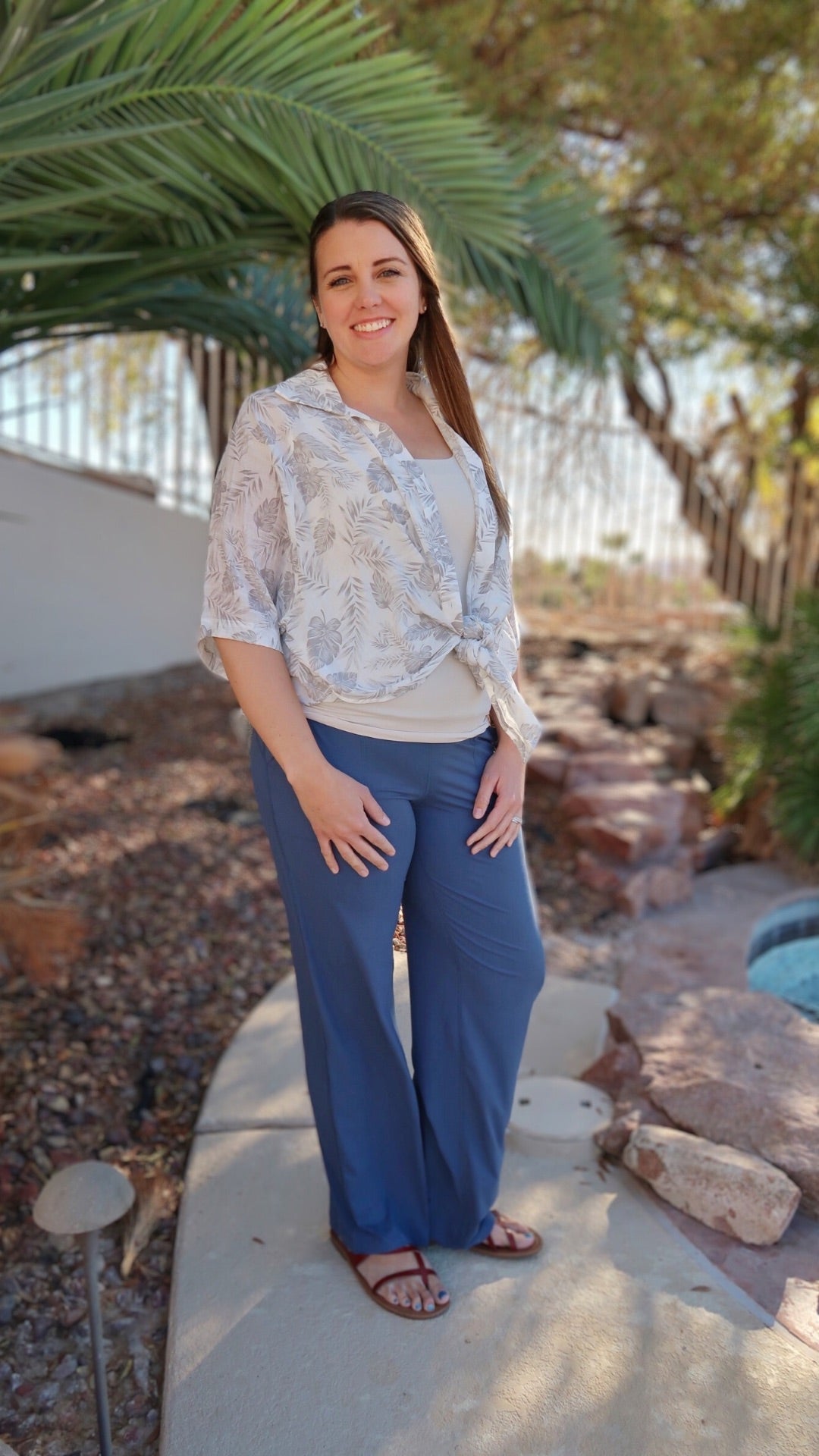 Tropical Leaf Button Down Top