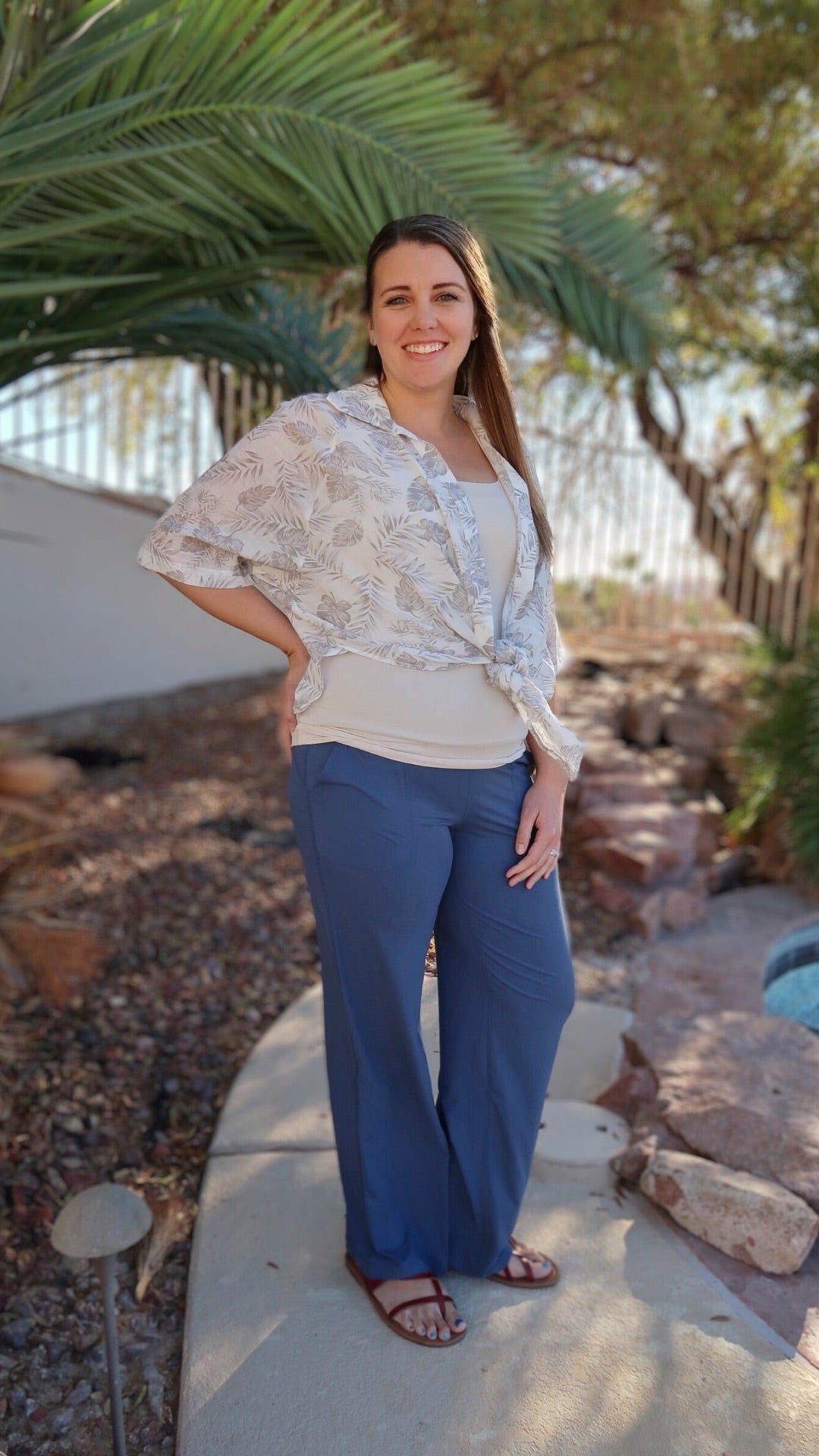 Tropical Leaf Button Down Top