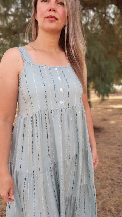 Silver Palm Wide Strap Midi Dress