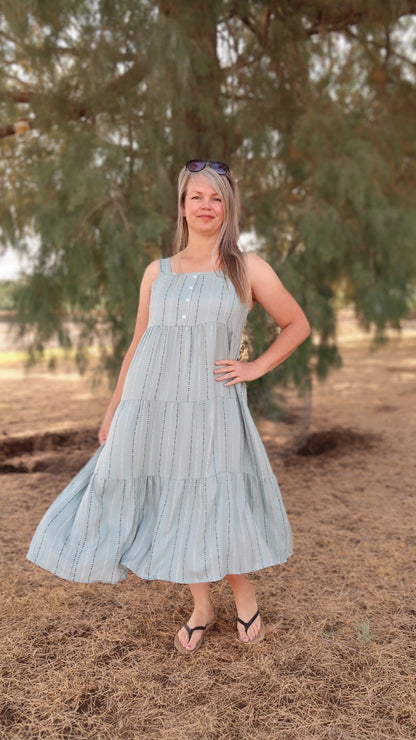 Silver Palm Wide Strap Midi Dress- alohi Gold apparel