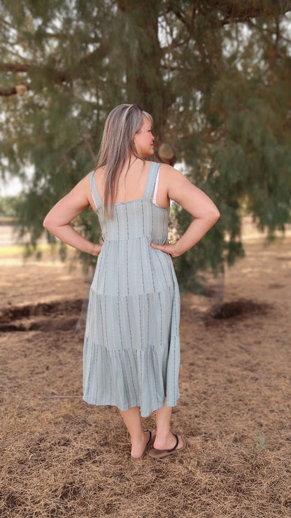 Silver Palm Wide Strap Midi Dress