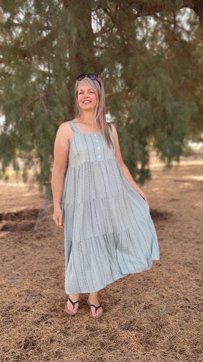 Silver Palm Wide Strap Midi Dress