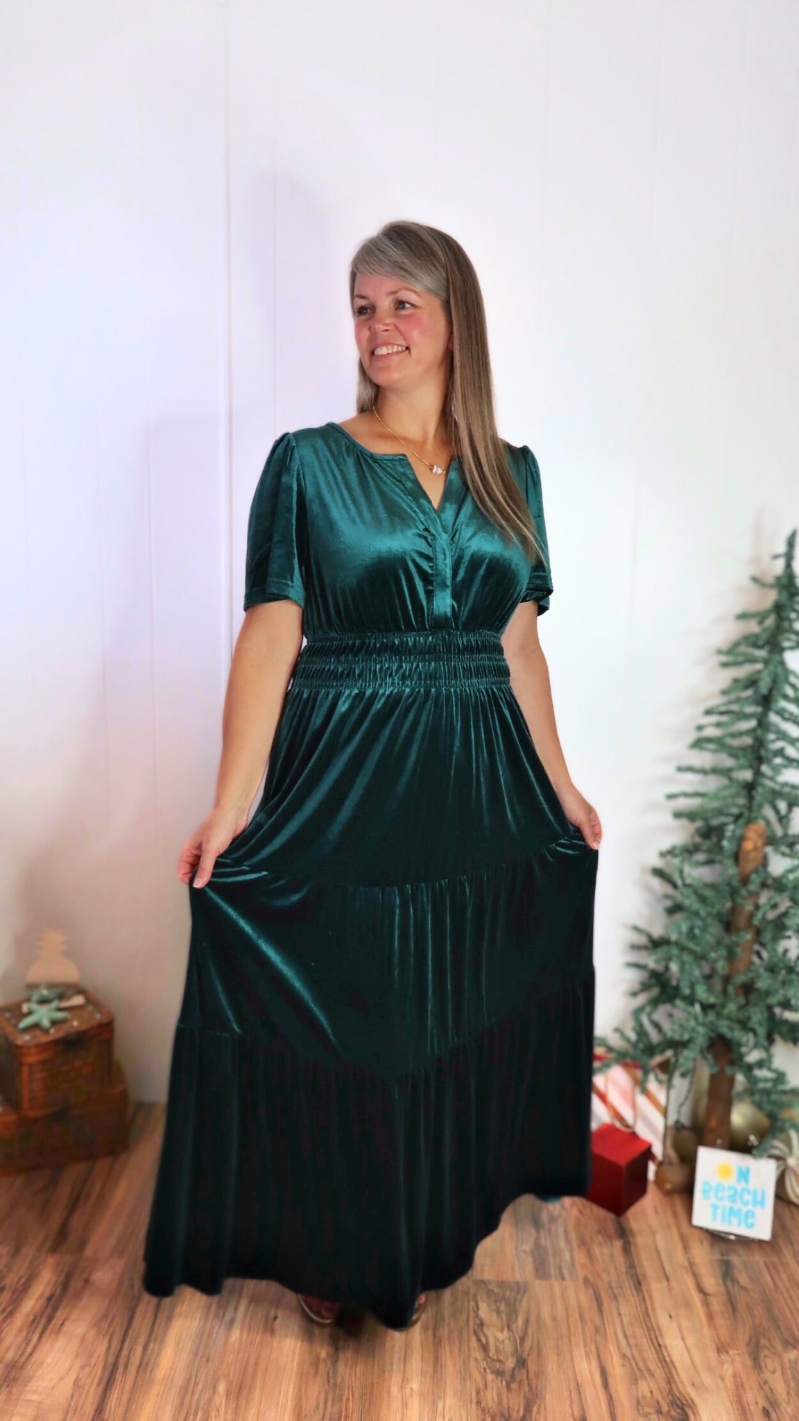 Emerald Velvet Maxi Dress- Alohi Gold Apparel 