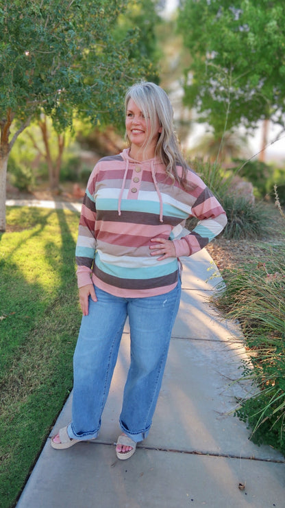 Horizontal stripe hooded top – alohi gold apparel 