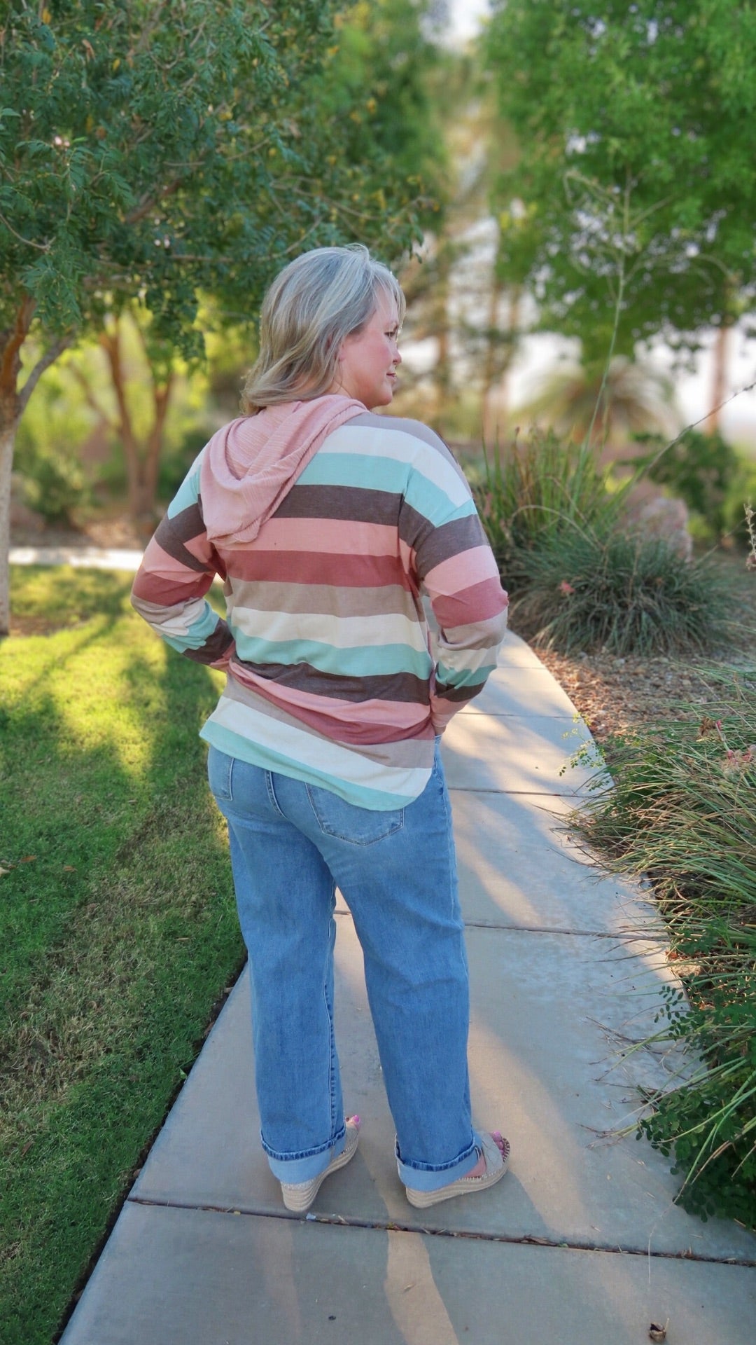 Horizontal stripe hooded top – alohi gold apparel 