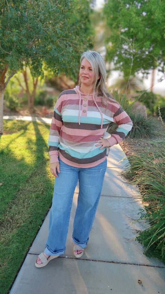 Horizontal stripe hooded top – alohi gold apparel 