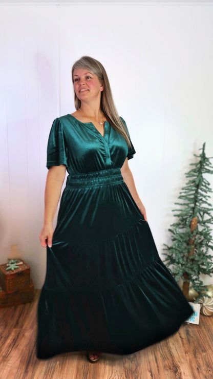 Emerald Velvet Maxi Dress- Alohi Gold Apparel 