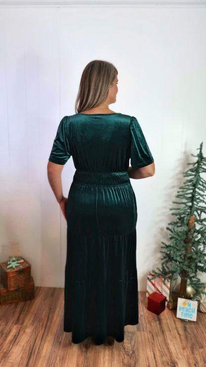 Emerald Velvet Maxi Dress- Alohi Gold Apparel 