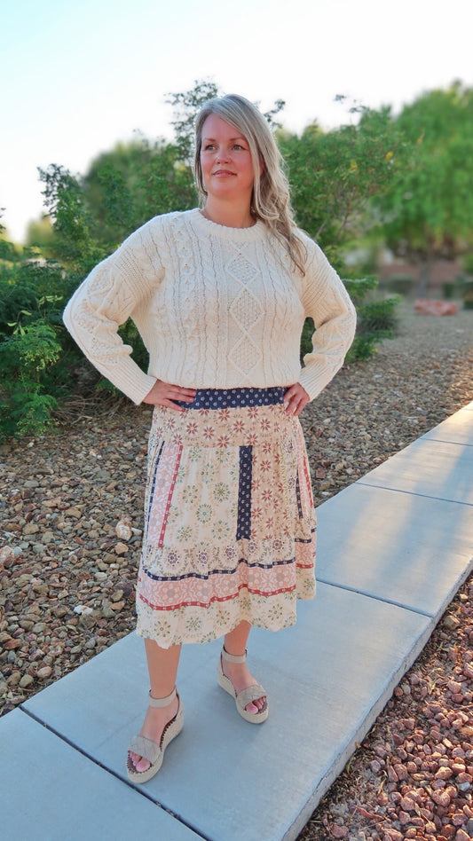 Winter White Cable Knit Sweater- alohi gold apparel