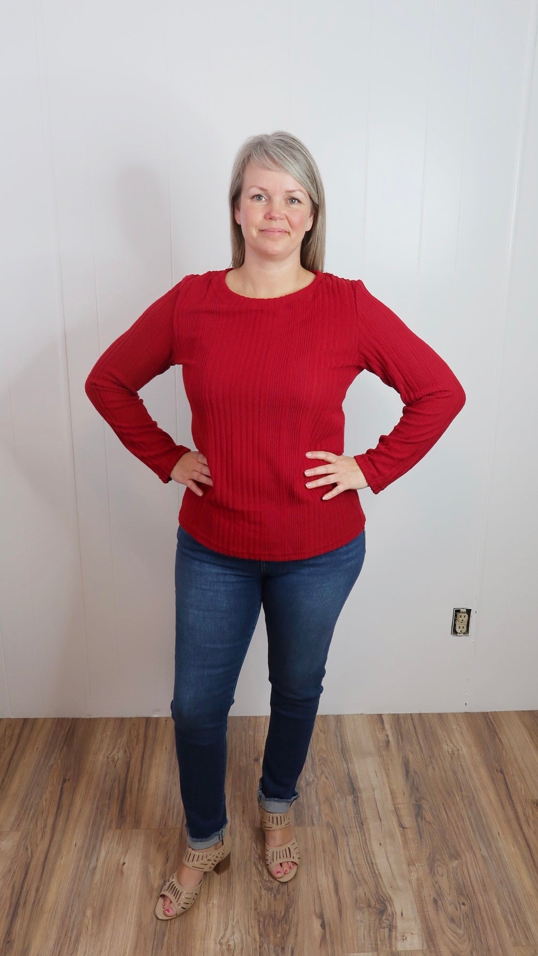 Holiday Red Ribbed Top-Alohi Gold Apparel 