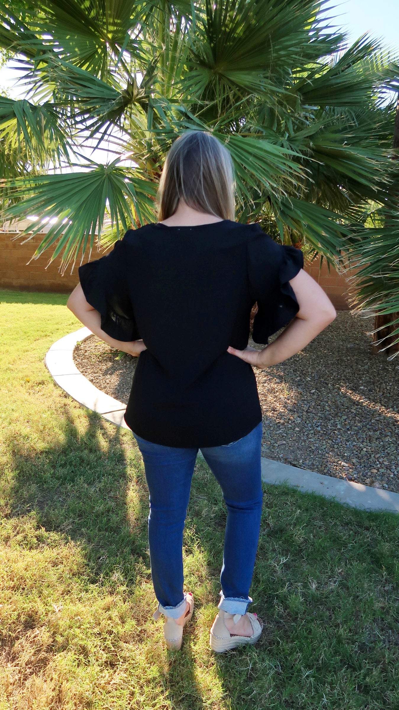 Black Ruffle Sleeve Top