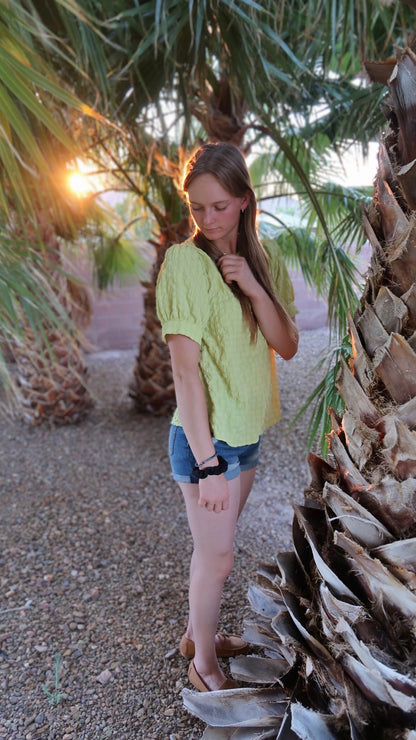 Lemon Green Textured Top- Alohi Gold Apparel