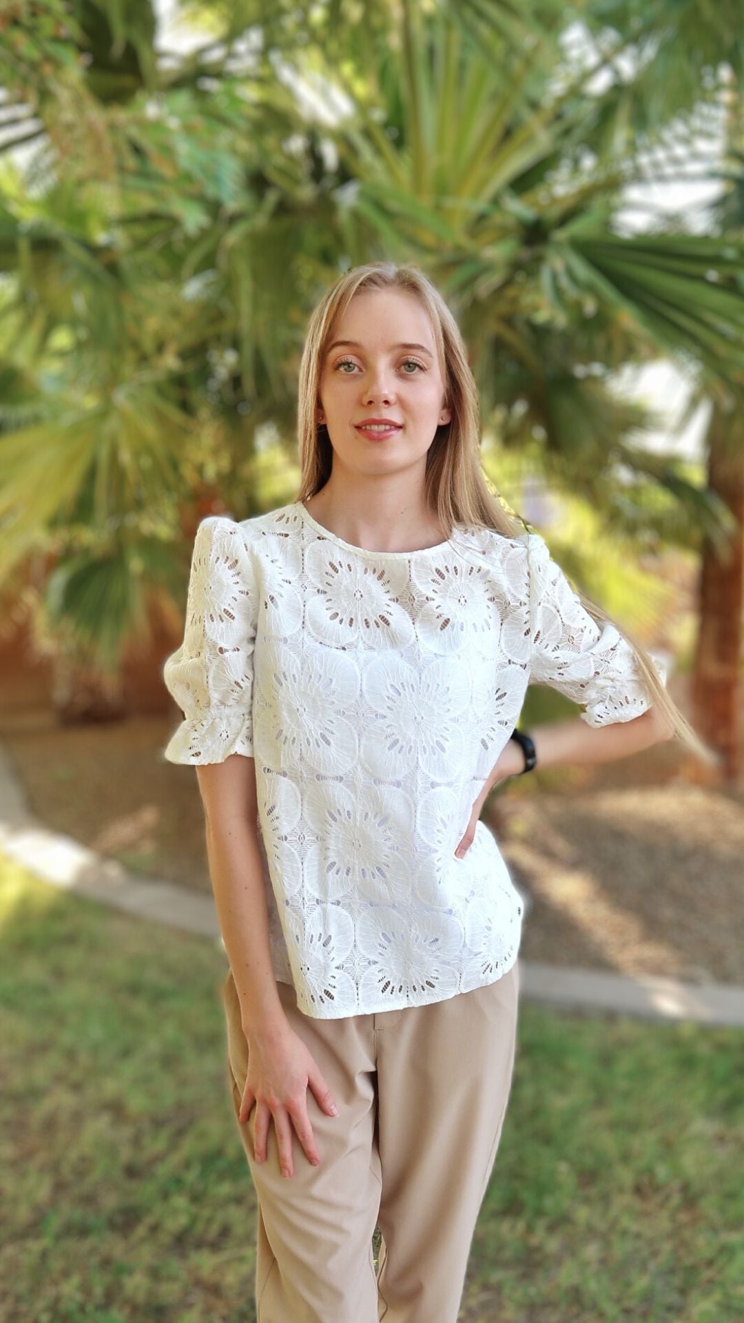 White Plumeria Embroidered Top- Alohi Gold Apparel