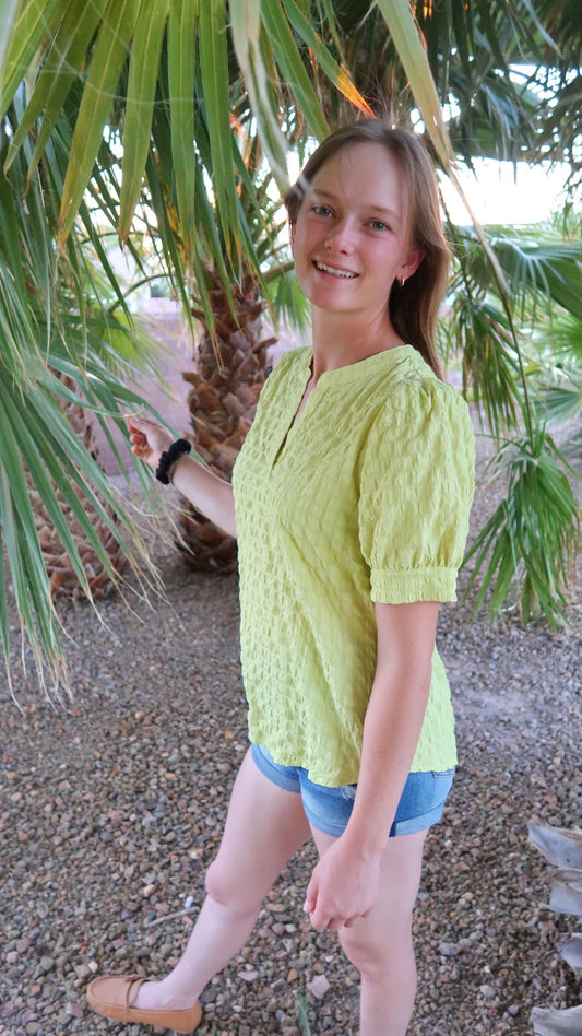 Lemon Green Textured Top- Alohi Gold Apparel