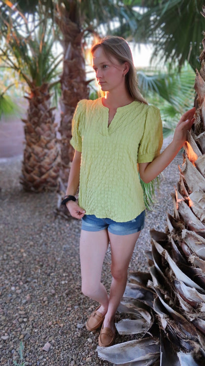 Lemon Green Textured Top- Alohi Gold Apparel
