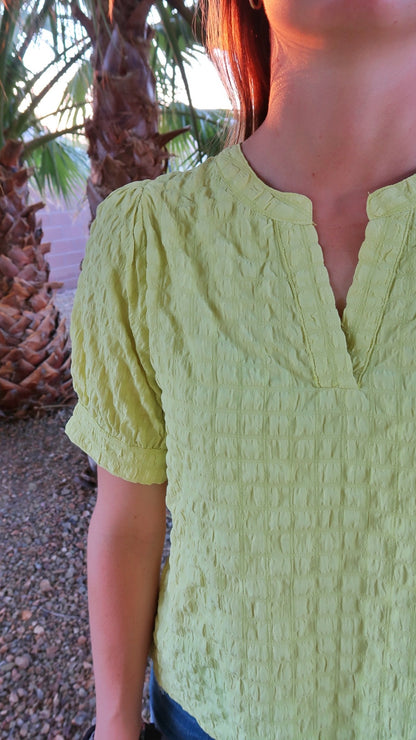 Lemon Green Textured Top- Alohi Gold Apparel