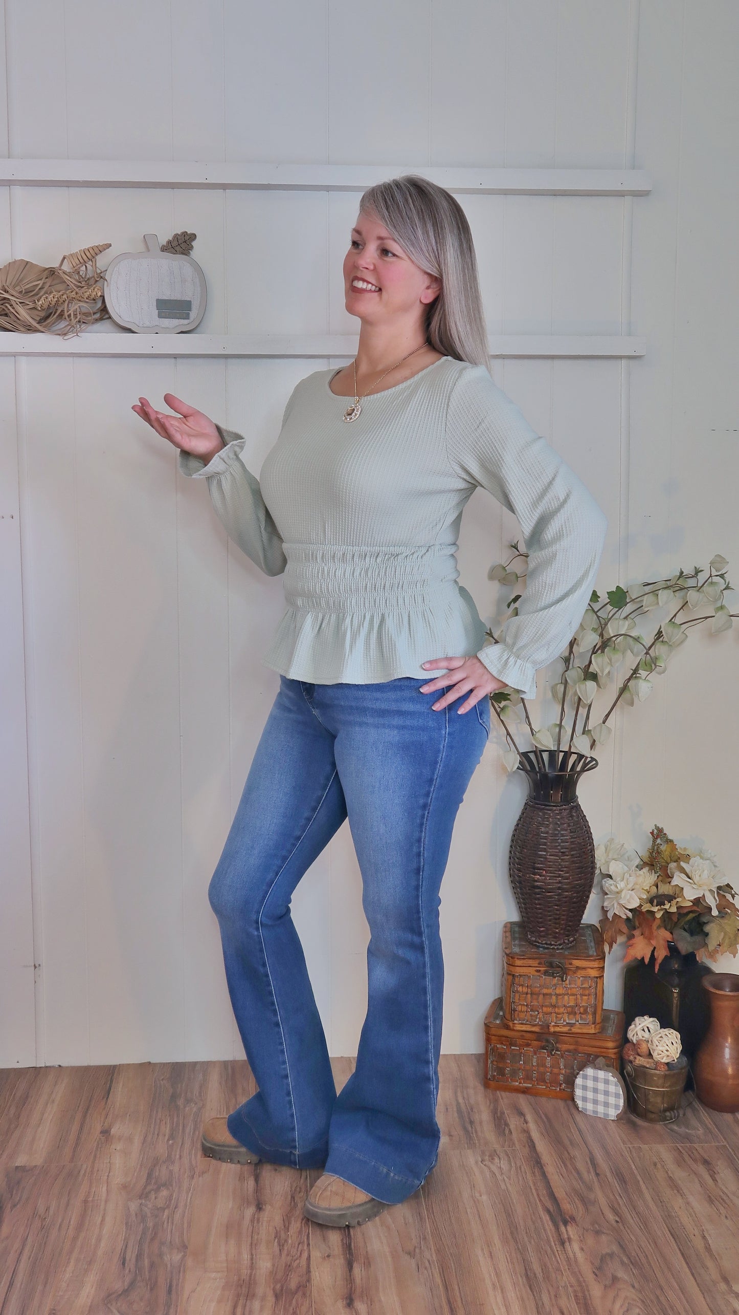 Silver Palm Long Sleeve Top