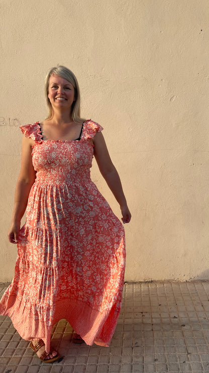 Curvy Coral Maxi Dress